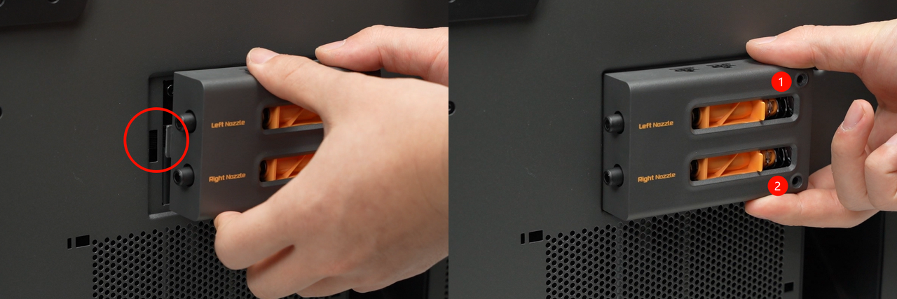 Removing the filament buffer from the rear panel of a Bambu Lab X2D