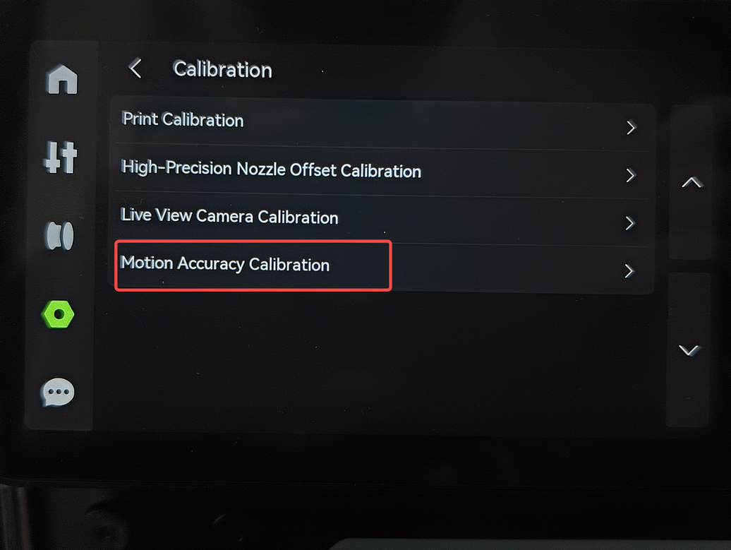 Меню Motion Accuracy Calibration на экране H2D