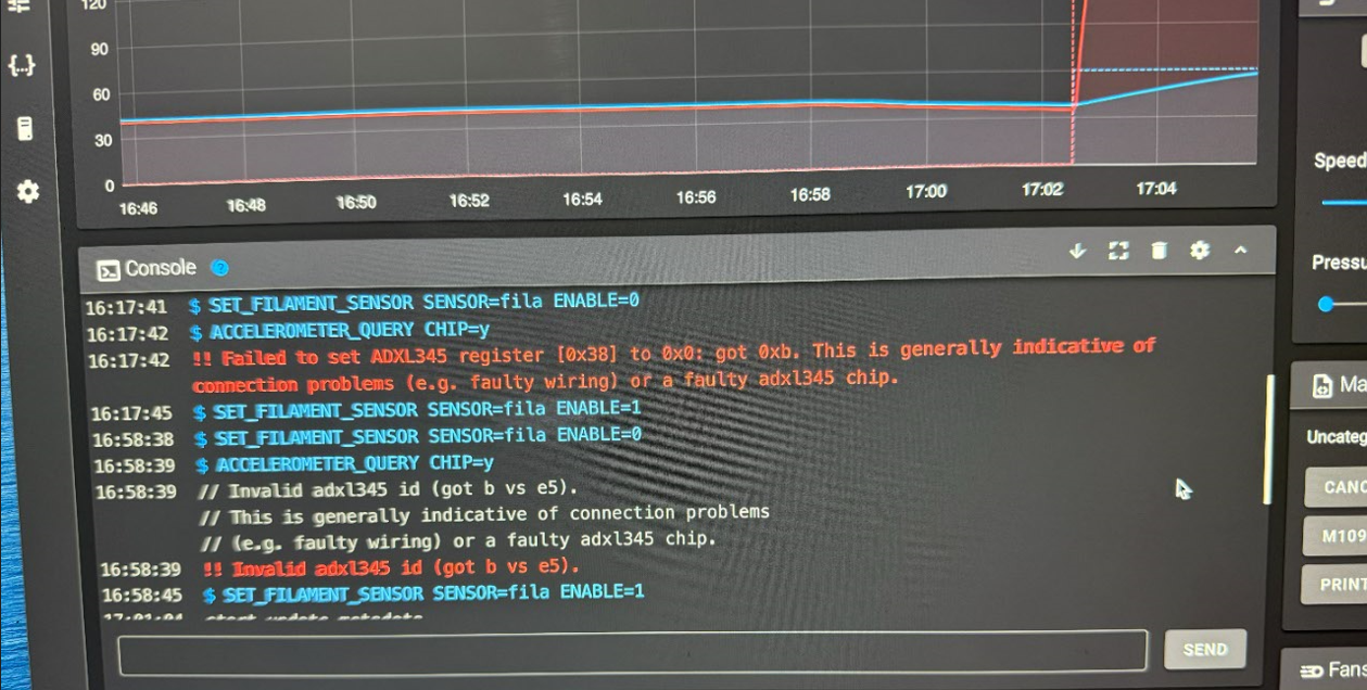 Ошибка ADXL345 при калибровке Input Shaper во Fluidd
