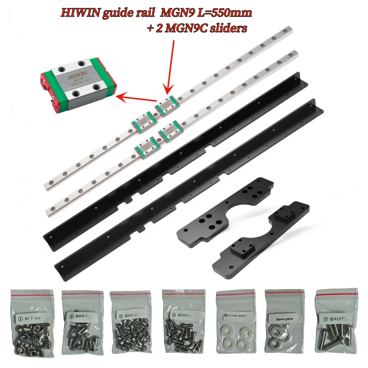 Комплект рельсов HIWIN MGN9 длиной 550 мм с кронштейнами для Neptune 4 Max