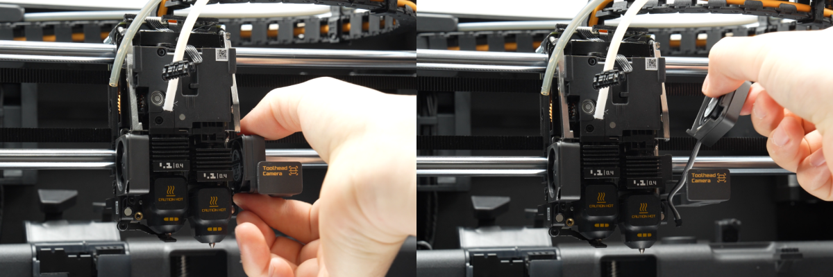 Pulling the right hotend cooling fan out of the X2D toolhead
