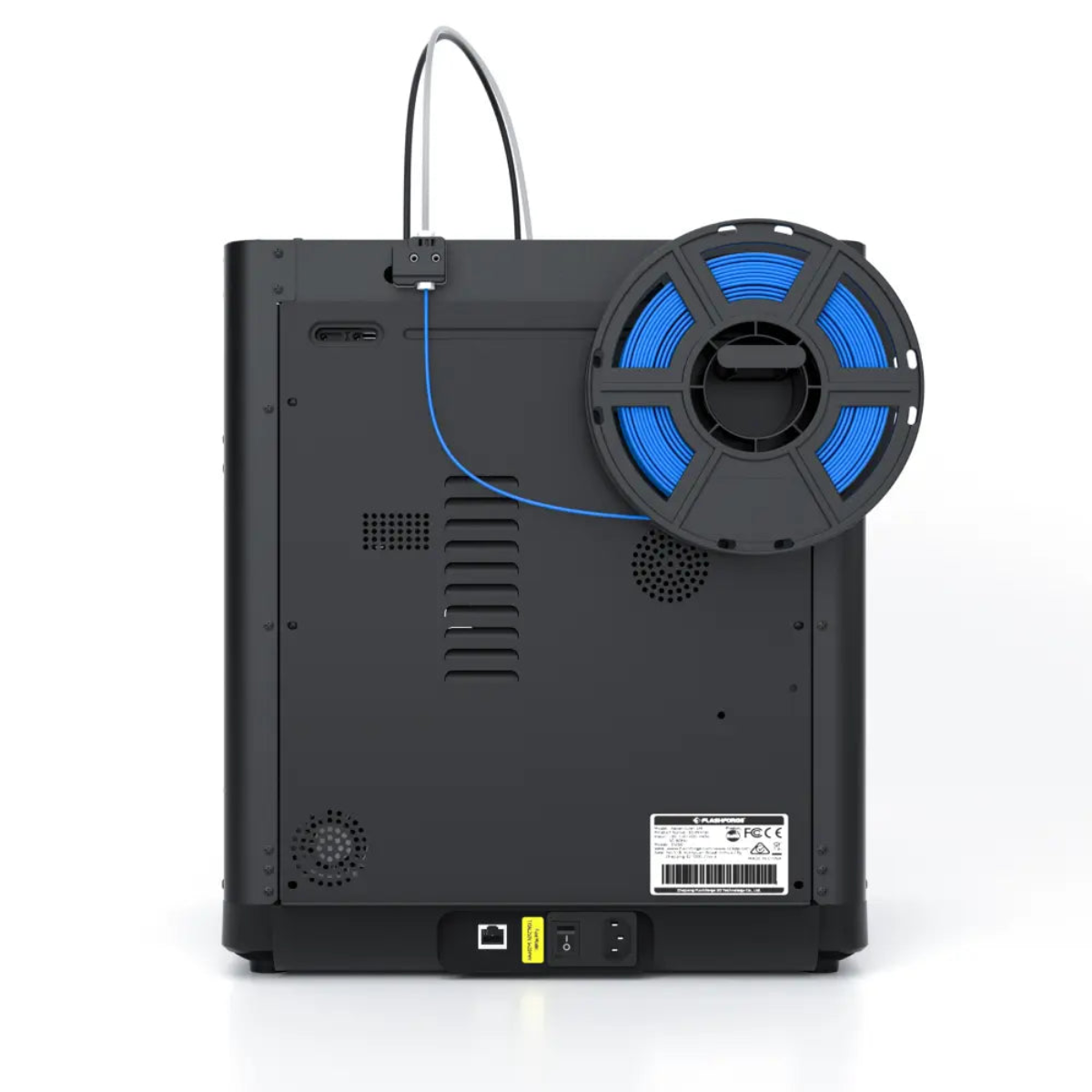 Adventurer 5M вид сзади: держатель катушки и порты Wi-Fi, Ethernet, USB
