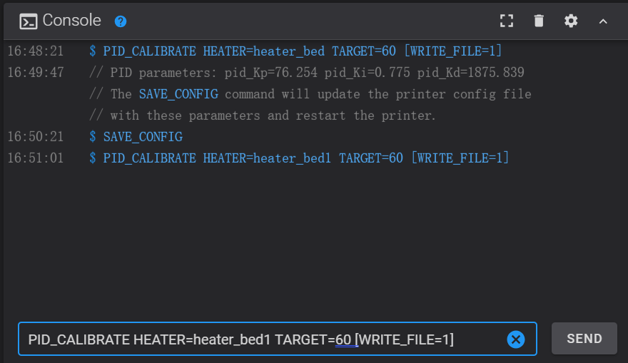 Команда PID_CALIBRATE и сохранение через SAVE_CONFIG