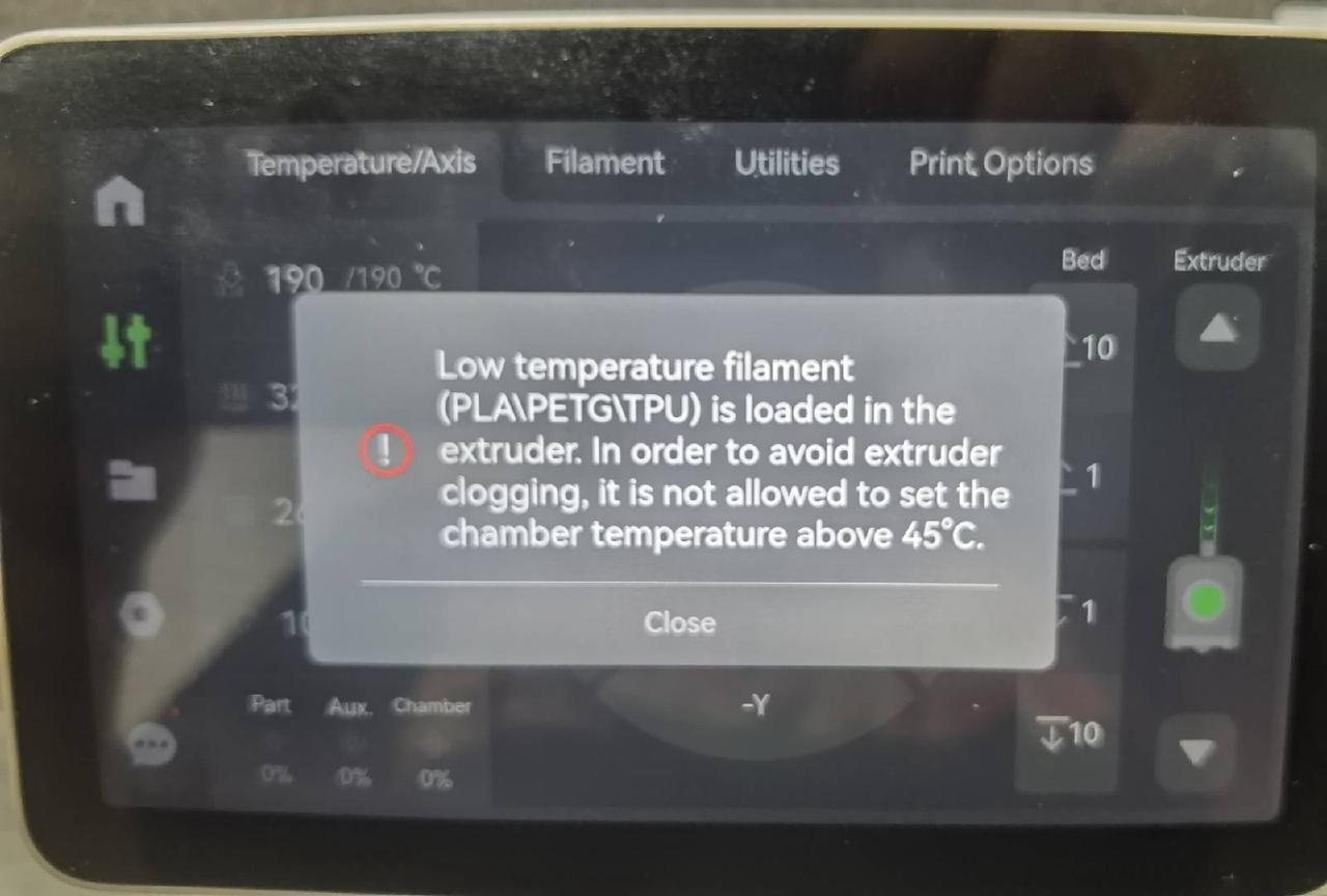 X1E chamber temperature setting