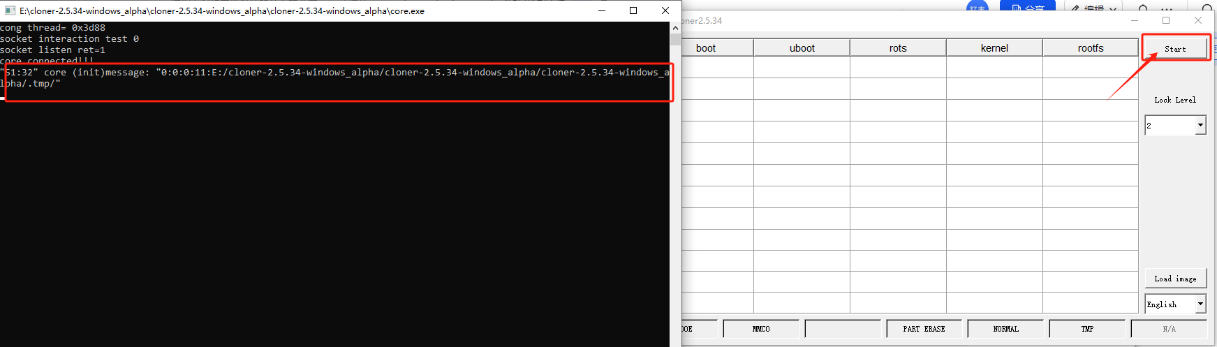 Утилита прошивки Ingenic — окно flashing tool с кнопкой Load Image